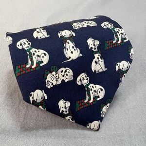 Vintage Eagle's Eye Dalmatian Dogs Silk Tie Navy Novelty Holiday 90s USA 3.75x59